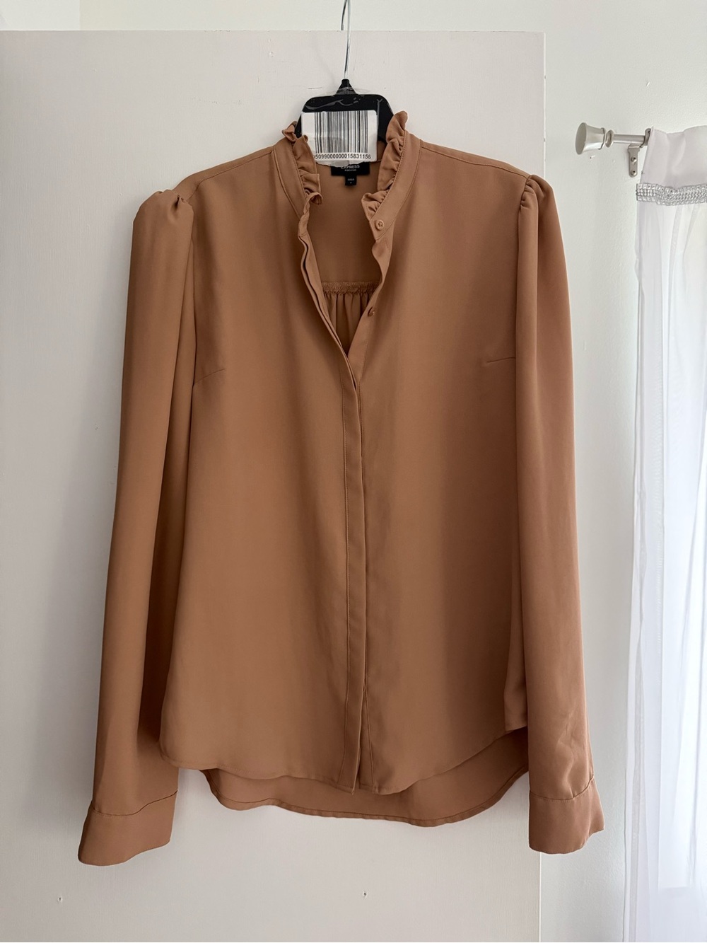 Express Ruffle Collar Long Sleeve Blouse - Camel